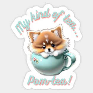 Cute Pomeranian Dog Sitting in Tea Cup Sticker